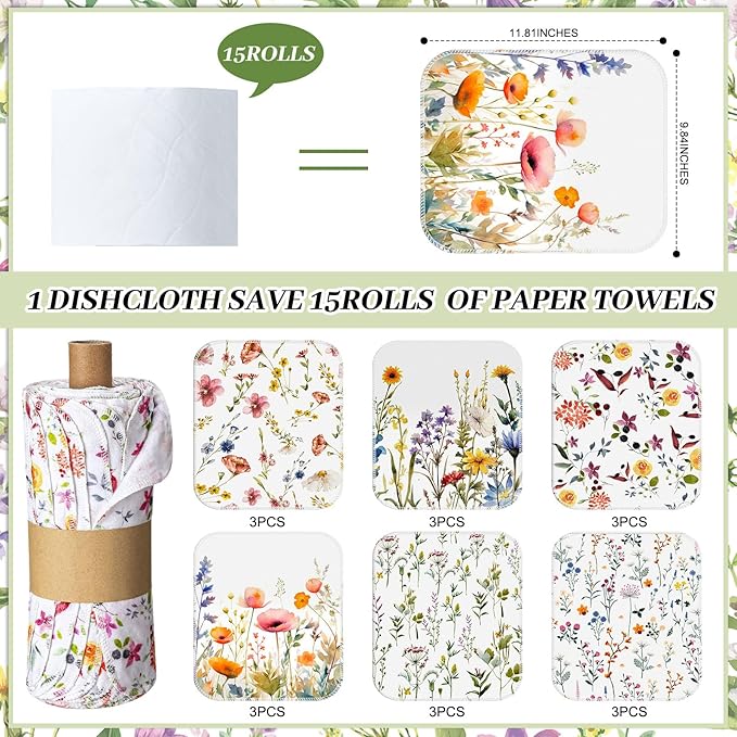 18 Pack Reusable Cleaning Cloths Washable Cotton Kitchen Dish Towels - Image 2