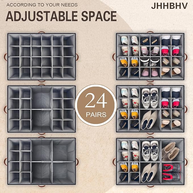 2 Pack Shoe Organizer for Closet, Adjustable Shoe Box Storage Containers - Image 2