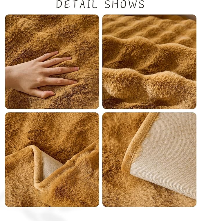 Faux Fur Couch Cover Fuzzy Soft Plush Thick Bubble Sofa Cover Luxury Sectional Couch Covers Luxury Anti-Slip Sofa Slipcover Washable Furniture Protector (Brown Yellow,36"x63")