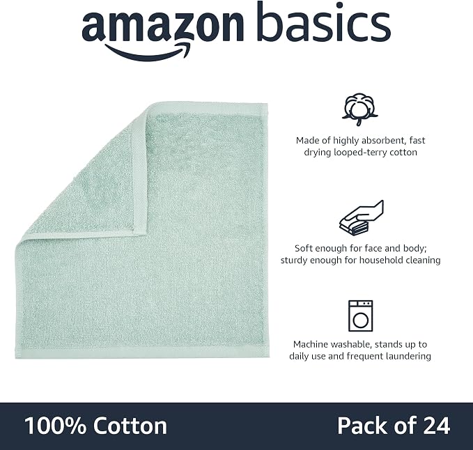 Amazon Basics Washcloth for Bathroom, 100% Cotton Extra Absorbent, Fast Drying - Image 4