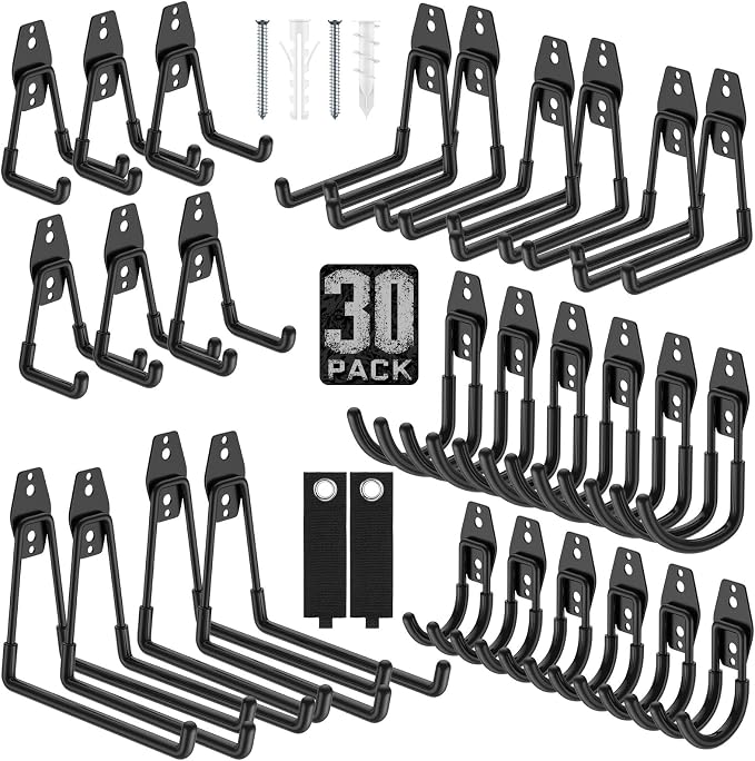 30 Pack Garage Hooks Heavy Duty, Rust-Resistant Solid Steel Wall Mount Hangers by Cpais