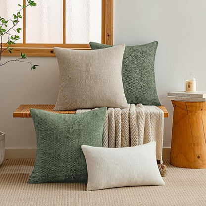 a moment Moss Green Chenille Throw Pillow Covers 18x18 Inch Pack of 2 Modern Decorative Throw Pillow Covers Farmhouse Cross Covers Home Decor for Sofa Bedroom Living Room