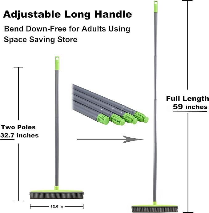 LandHope Push Broom Long Handle Rubber Bristles Sweeper Squeegee Edge 59 inches - Image 2