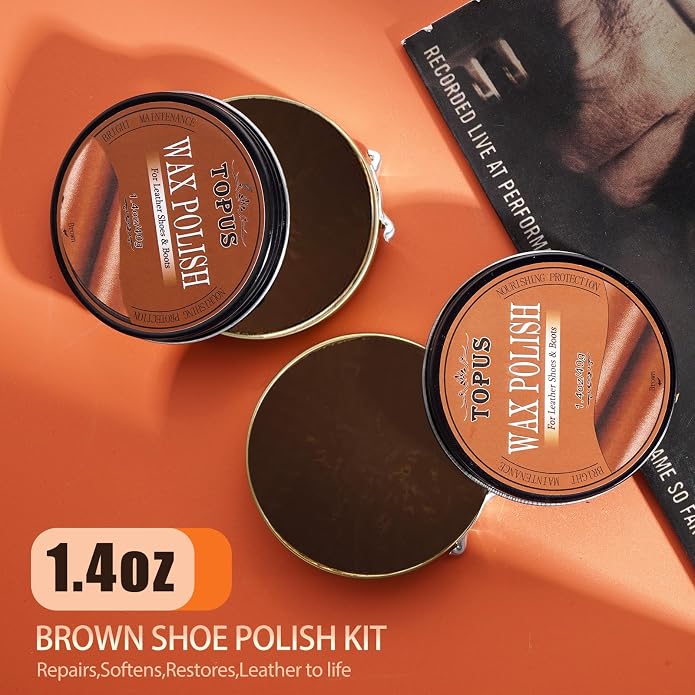 Topus 8 Pieces Shoe Polish Kit, Includes 2Pcs 1.4Oz Brown Shoe Wax, 3 Pieces - Image 2