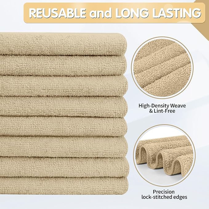 FIXSMITH Beige Microfiber Cleaning Cloth -Pack of 8, Highly Absorbent Cleaning - Image 5