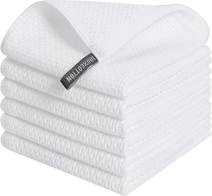 Kitinjoy 100% Cotton Kitchen Dish Cloths, 6 Pack Waffle Weave Ultra Soft by Kitinjoy