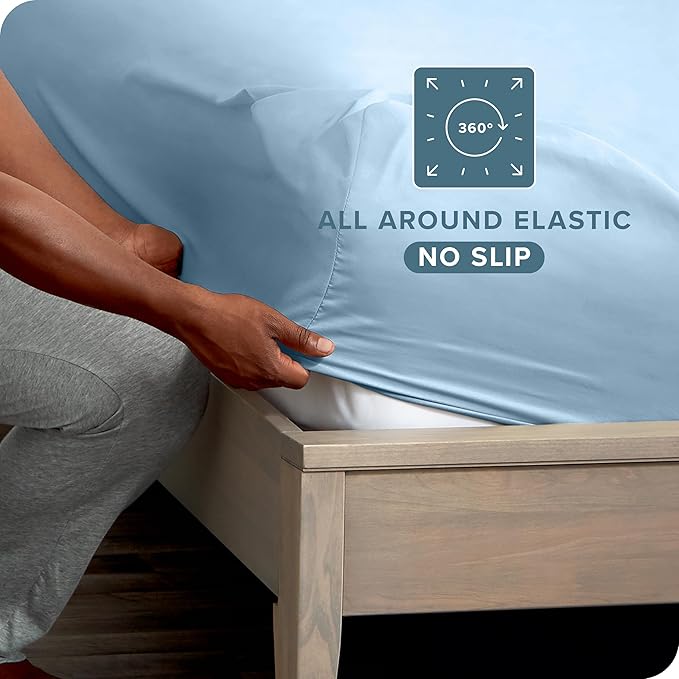 Bare Home 2-Pack Fitted Bottom Sheets Queen - Premium 1800 Ultra-Soft Wrinkle Resistant Microfiber - Deep Pocket (Queen, Light Blue)