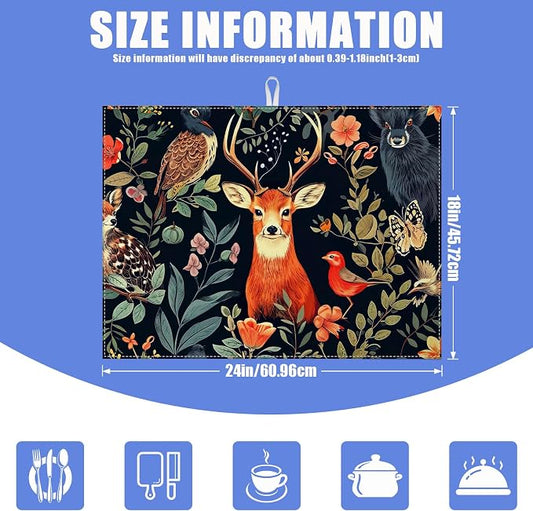 Vintage Deer Dish Drying Mat for Kitchen Counter Wild Animals Drying Pad - Image 2