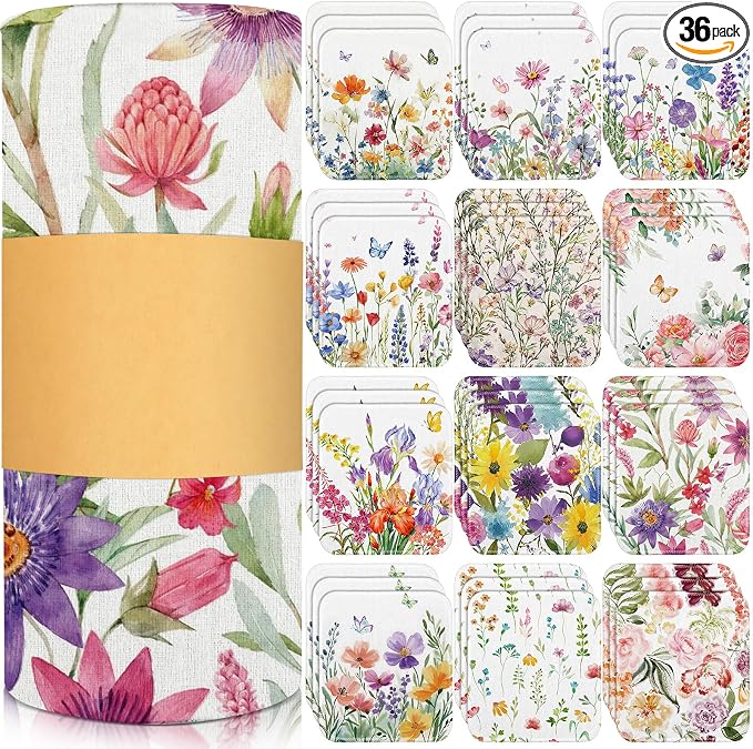 Tinlade 36 Pack Wildflower Reusable Cleaning Cloths Washable Kitchen Towels by Tinlade