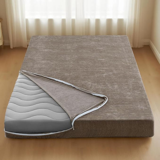 H.VERSAILTEX Twin Size Armless Futon Mattress Covers for Traditional Japanese Futon Mattress Soft Chenille Couch Slipcovers Floor Mats Sofa Protector Zippered Sleeper Sofa Cover,Taupe