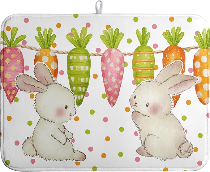 Easter Spring Dish Drying Mats Cute Bunny Dish Mat Easter colorful Carrots by farg