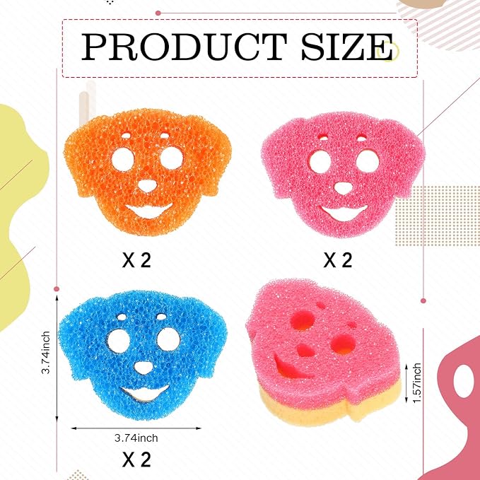 6 Pcs Dog Dual Sided Scrub Sponge Cleaning Sponges Cute Temperature Sensitive - Image 2