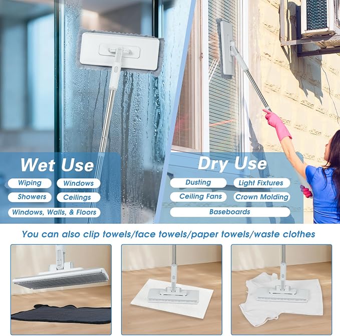 Disposable Dust Mop with 3 Shiny Cleaning Wipe Cloths, 360°Spin No Wash Mop - Image 7