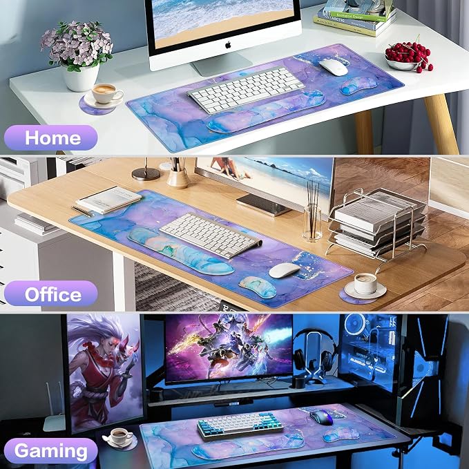 4-in-1 Mouse Pad with Wrist Rest Set Purple, 35.4×15.7in Large Gaming Mouse - Image 7