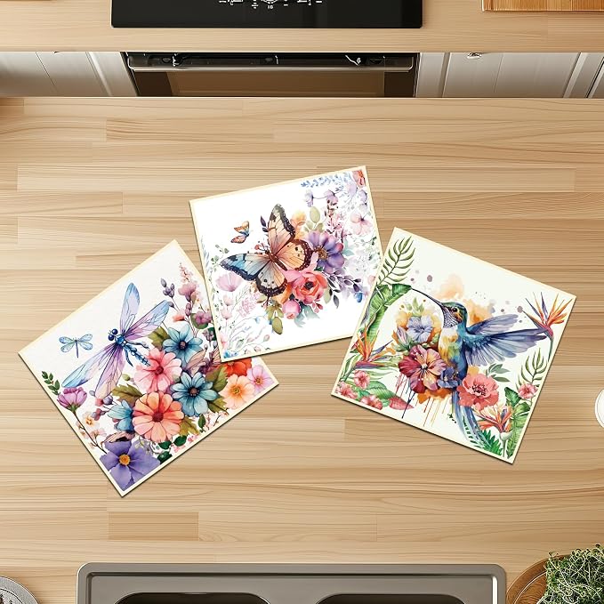 Reusable Swedish Dishcloths for Kitchen, 6 Pack Birds Flowers Butterfly - Image 5