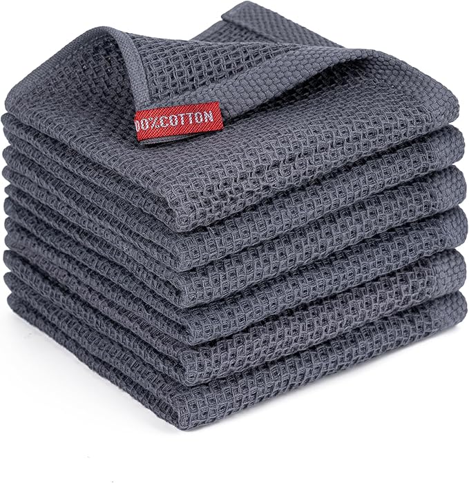 BOOMIBOO Kitchen Towels 6-Pack Kitchen Dish Cloths, 100% Cotton Towels Waffle by BOOMIBOO