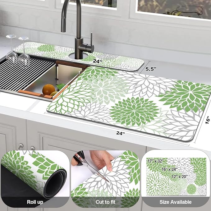 Findosom 2PCS 16" x 24" Dish Drying Mat & 24" x 5.5" Sink Splash Guard - Image 2