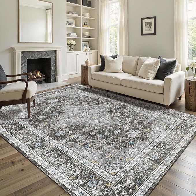 Area Rugs 5x7, Washable Black Rugs by OHWPEAT