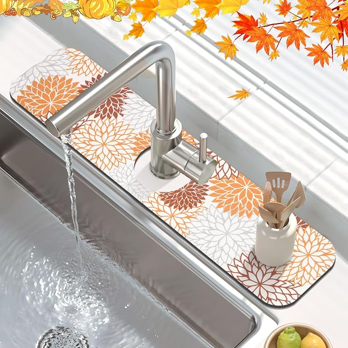 Findosom 2PCS 12" x 20" Fall Dish Drying Mat & 24" x 5.5" Sink Splash Guard - Image 4