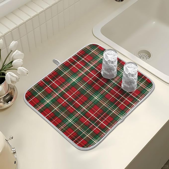 Christmas Red Green Buffalo Checkered Dish Drying Mat - Image 7