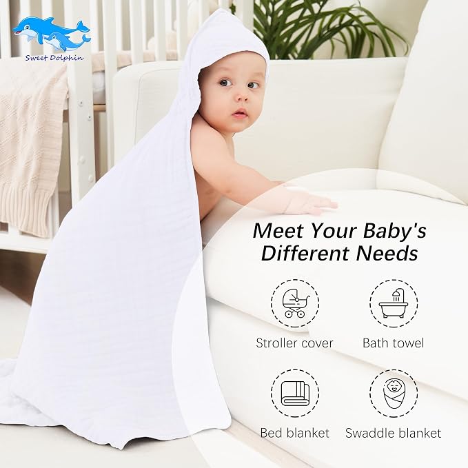 SWEET DOLPHIN Muslin Hooded Baby Bath Towels - Image 5
