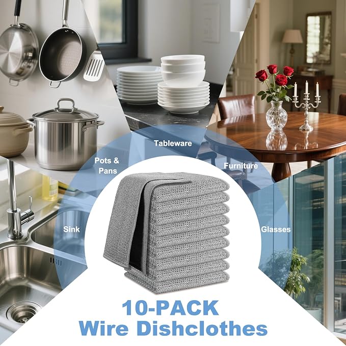 10pcs New Upgrade 2-Layer Microfiber Wire Dishcloth, Non-Scratch Wire - Image 7