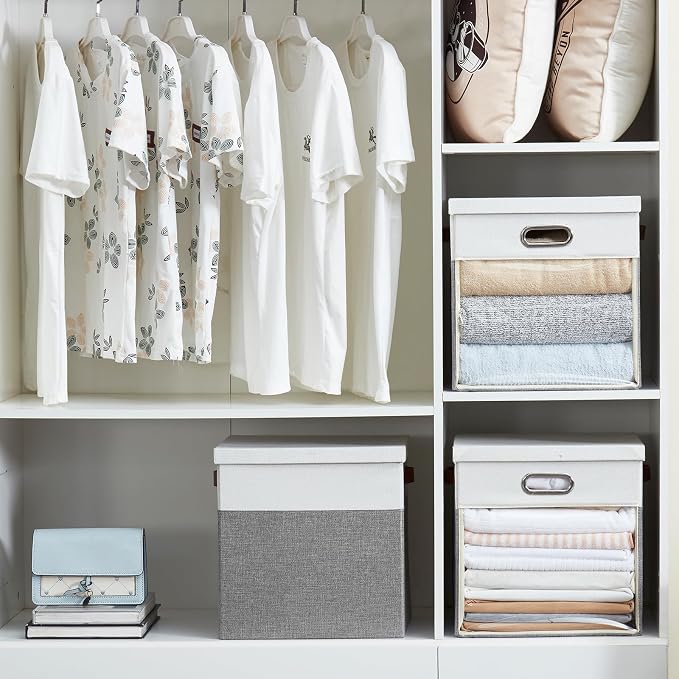 Fabric Storage Cubes with Clear Windows and Lids, Decorative Storage Boxes - Image 5