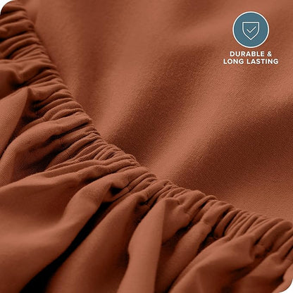 Bare Home Fitted Bottom Sheet Twin Size - Premium 1800 Microfiber - Ultra-Soft Hotel Luxury - Deep Pocket - Durable and Long Lasting (Twin, Terracotta)