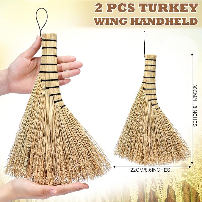 Suclain 2 Pcs Small Corn Whisk Brush Broom 100% Handmade 12 Inch Handheld Brush - Image 2