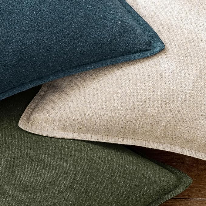 EMEMA Decorative Linen Throw Pillow Covers 18x18 Inch Natural Beige Boho Farmhouse Neutral Couch Throw Pillows for Bed Pack of 2 Accent Pillowcase Modern Sofa Cushion Livingroom Home