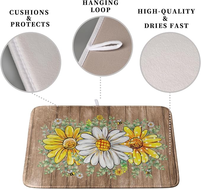 Rustic Daisy Floral Dish Drying Mat - Image 3