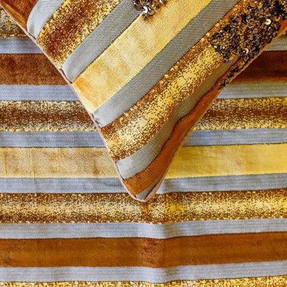 The HomeCentric King/Queen/Twin Gold & Brown Decorative Queen 74"x18" Bed Runner with One Pillow Cover, Striped, Beadwork & Handmade Bed Scarf on Velvet Fabric - Streamlined