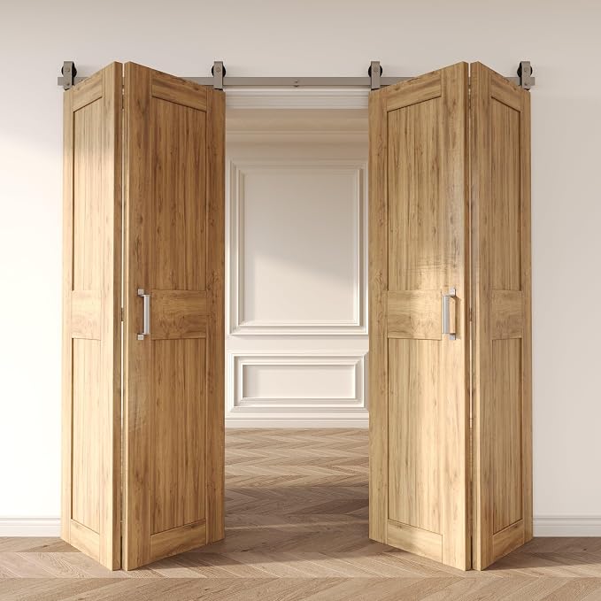 Homacer 84in Brushed Nickel Top Mount Bi-Folding Sliding Barn Door Hardware Kit by HOMACER