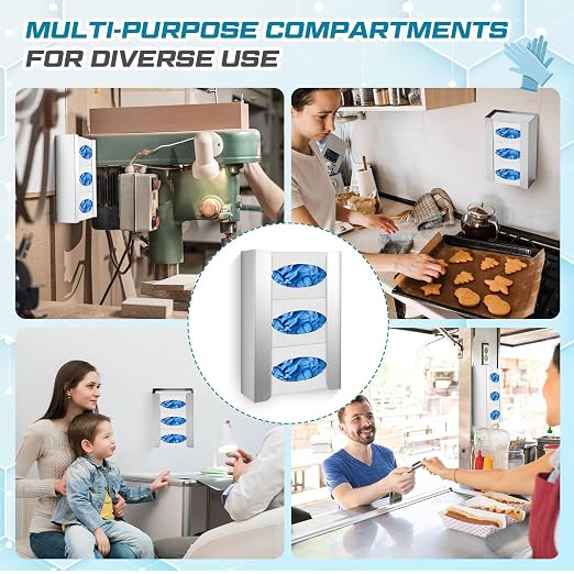 Blulu 4 Pack Glove Box Holder/Dispenser Stainless Steel Triple Wall Mounted - Image 3