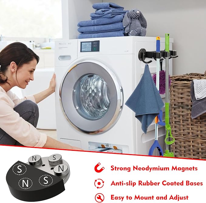 MUTUACTOR Heavy Duty Magnetic Broom Holder, Anti-slip Black Magnetic Tool - Image 4
