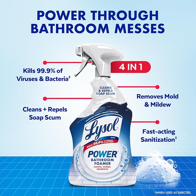 Lysol Power Foaming Bathroom Cleaner, Disinfectant Spray Kills 99.9% of Germs - Image 2