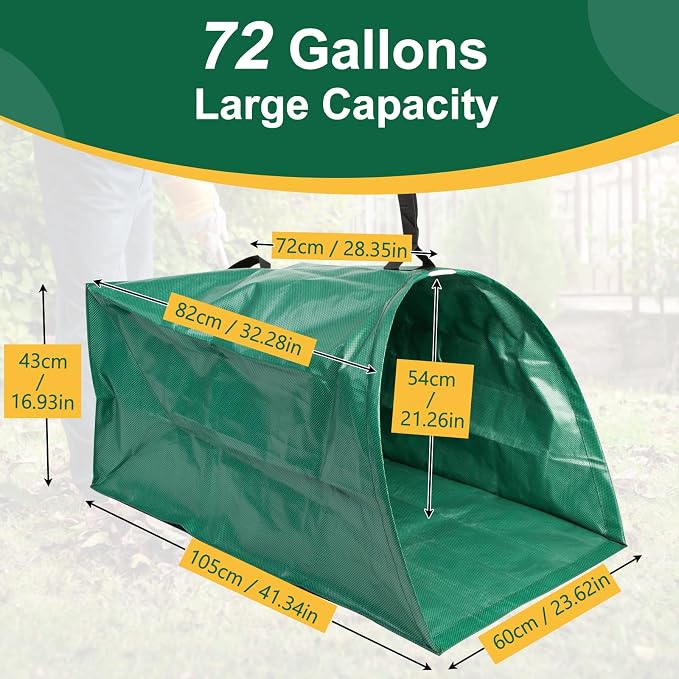 2 Pack 72 Gallon Large Leaf Collector, Foldable Reusable Yard Waste Bags - Image 2