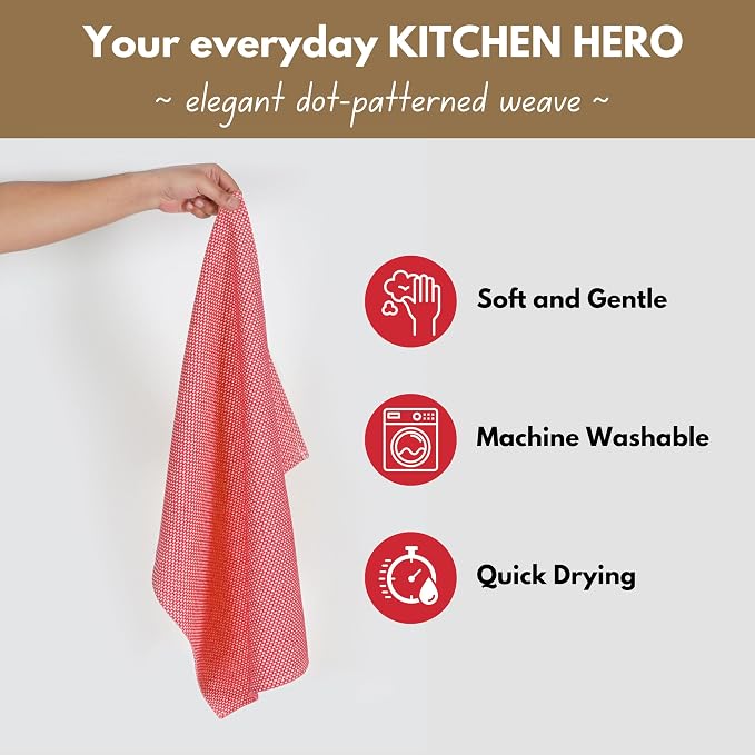 Native Fab 4 Pack Dotted Pattern Kitchen Dish Towels Cotton Super Absorbent - Image 5