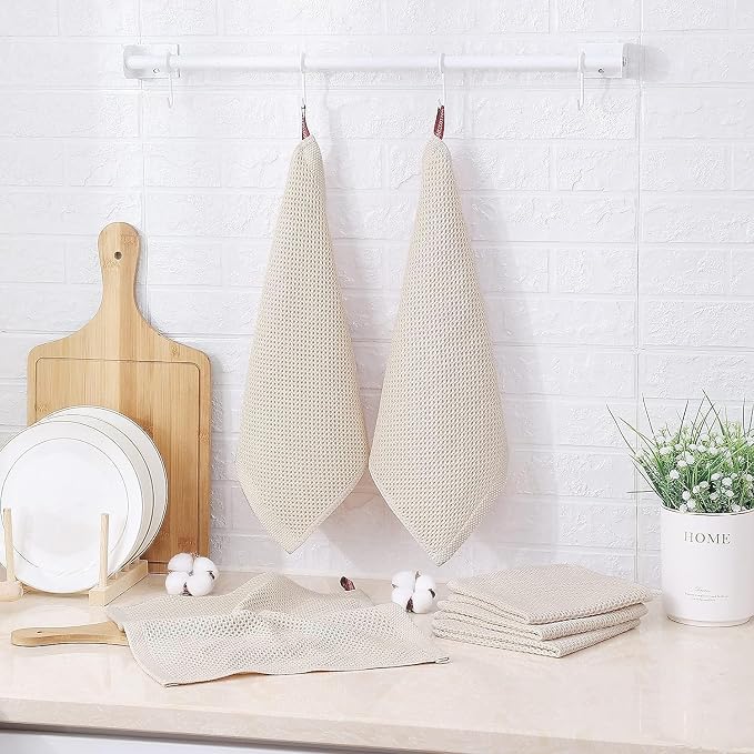 Kitinjoy 100% Cotton Kitchen Dish Cloths 8 Pack, Waffle Weave Ultra Soft - Image 5