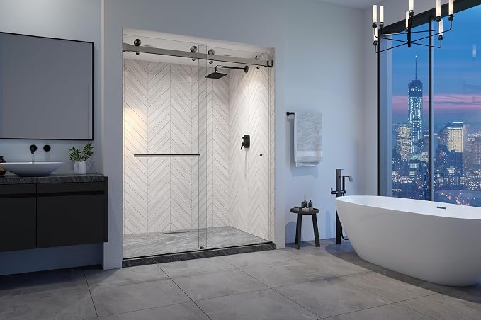 VITRA-200 56.5-59" W x 78" H Frameless Shower Door, Double Sliding - Image 2