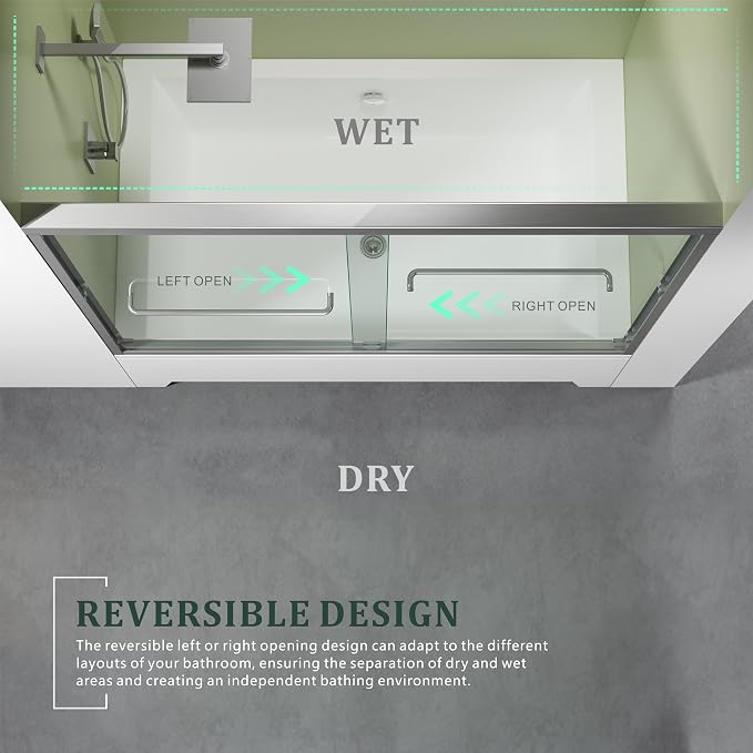 Brushed Nickel 56-60 in. W x 57 in. H Bypass Sliding Bathtub Glass Shower Doors - Image 6