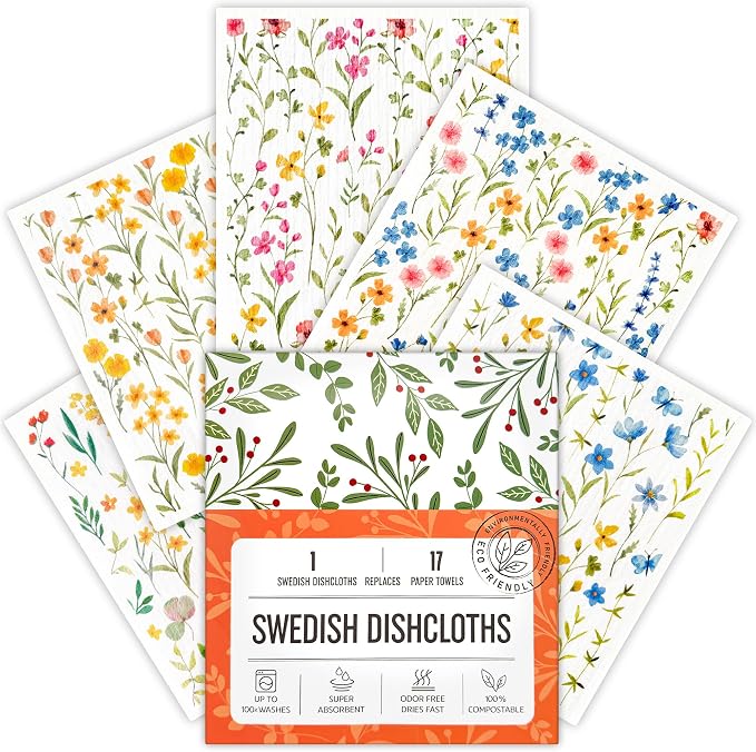 Swedish Dishcloths for Kitchen, 5 Pack Flowers Reusable Paper Towels Washable by Unknown