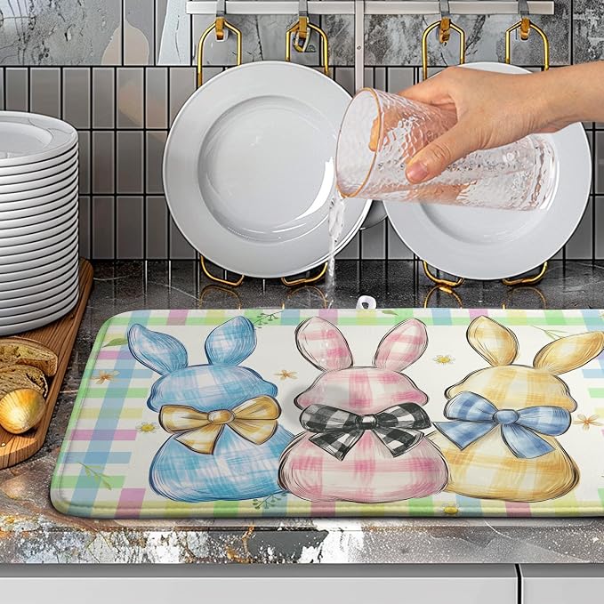Easter Drying Mat for Kitchen Counter 18x24 Inch Spring Cute Bunny Dish Drying - Image 5