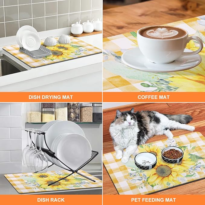 LOKHOM Dish Drying Mat for Kitchen Counter, Vintage Floral Dish Drainer Rack - Image 5
