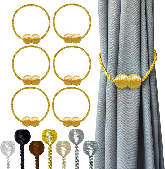 Hion Magnetic Curtain Tiebacks Golden 6 Pack, Curtain Tiebacks Buckles by Hion