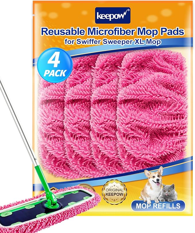 Microfiber Mop Pads for Swiffer XL Mops Reusable Wet and Dry Mopping Cloths by KEEPOW