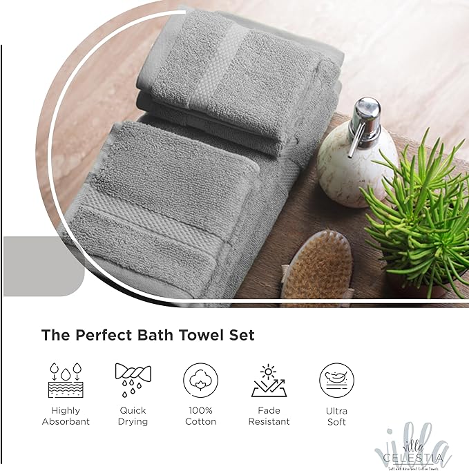 100% Combed Cotton Bathroom Towel Set of 10- 2 Bath Towels, 4 Hand Towels - Image 3