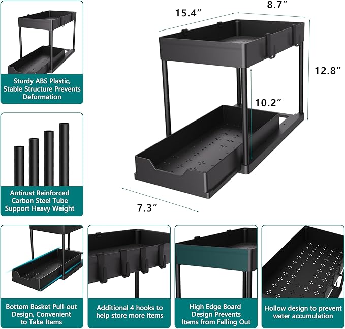 2 Pack Under Sink Organizer, 2 Tier Bathroom Cabinet Organizer - Image 2