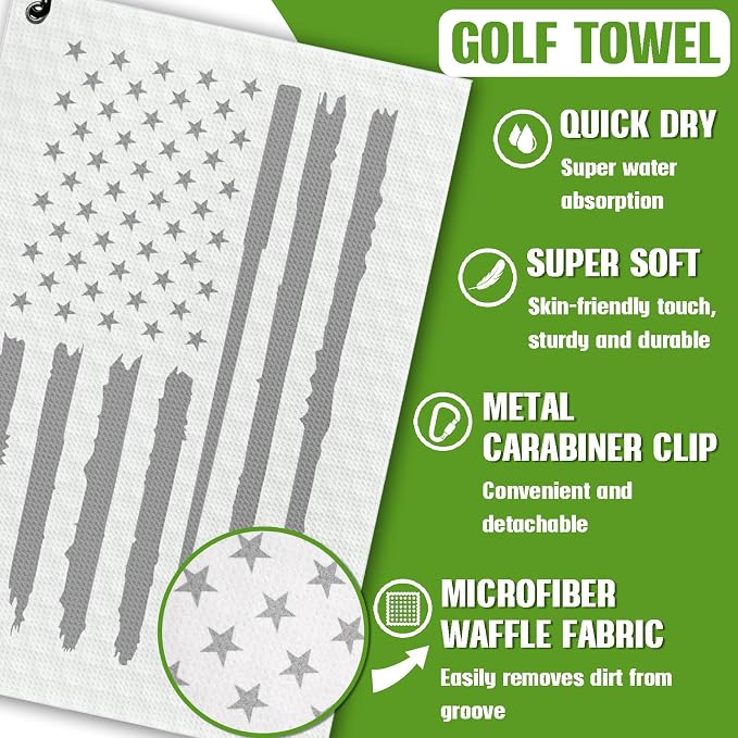 American Flag Microfiber Waffle Golf Towel - Image 4