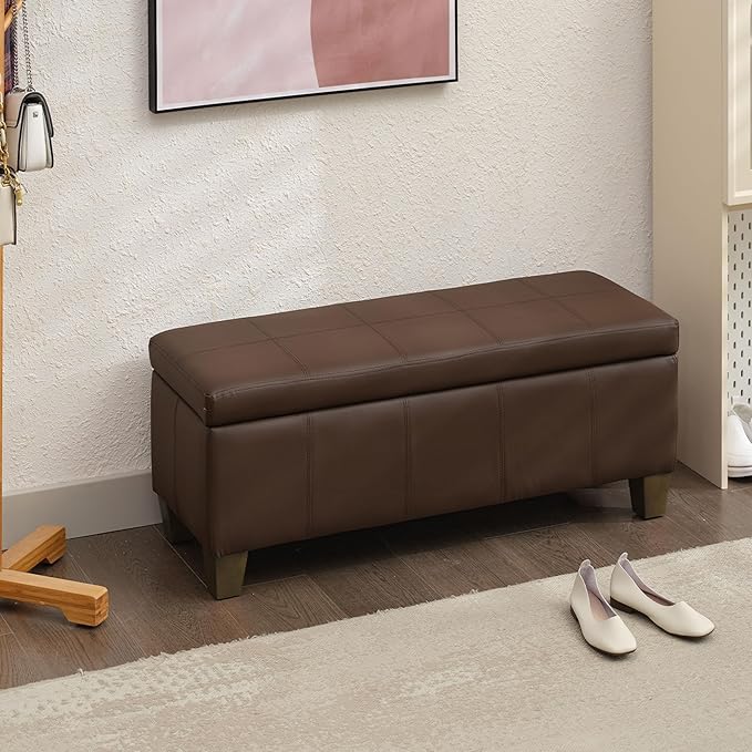 Brown Faux Leather Ottoman - Image 2